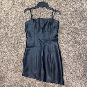 Black leather asymmetrical dress